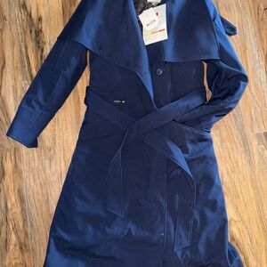 Chic Navy Blue Belted Coat